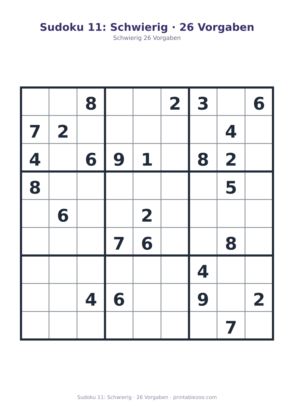 Sudoku 11: Schwierig · 26 Vorgaben als druckfertige Vorschau, Katalognummer 200111