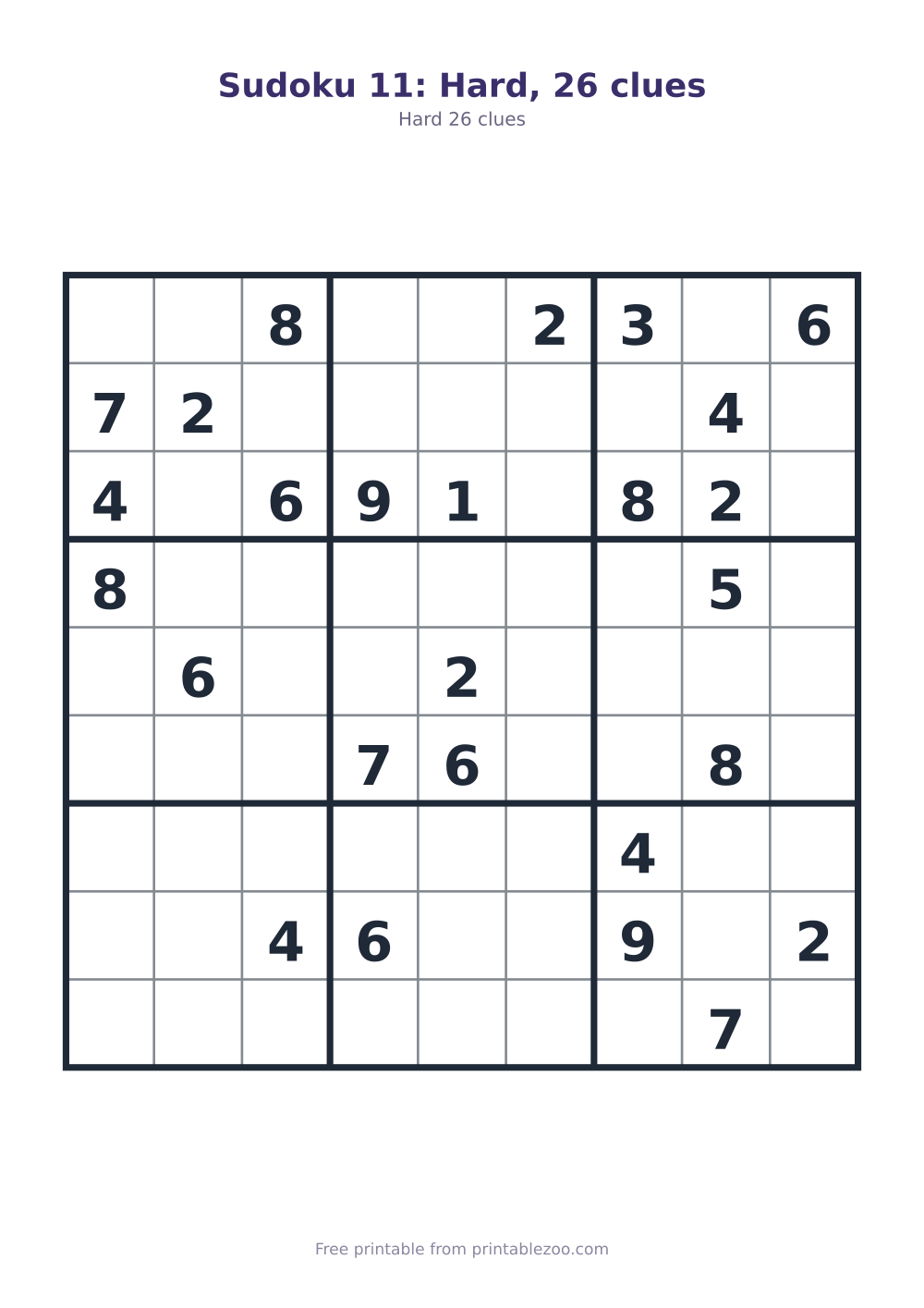 Sudoku 11: Hard, 26 clues