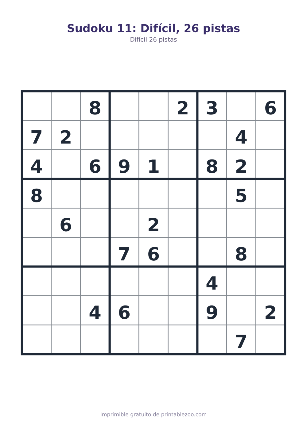 Sudoku 11: Difícil, 26 pistas