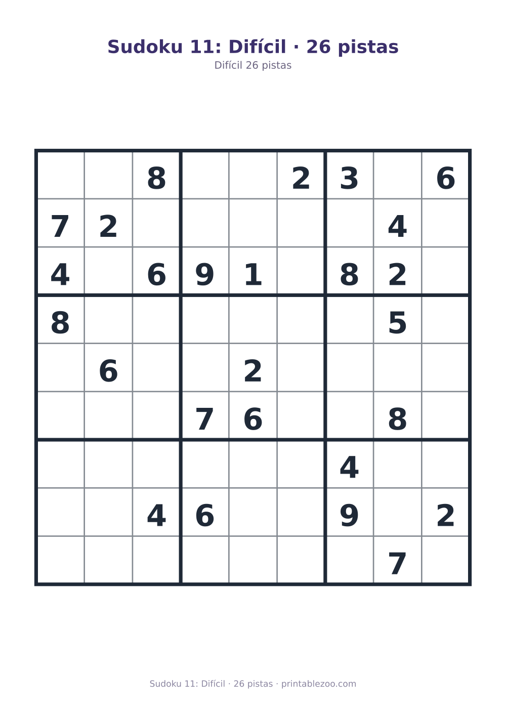 Prévia pronta para imprimir: Sudoku 11: Difícil · 26 pistas, catálogo nº 200111
