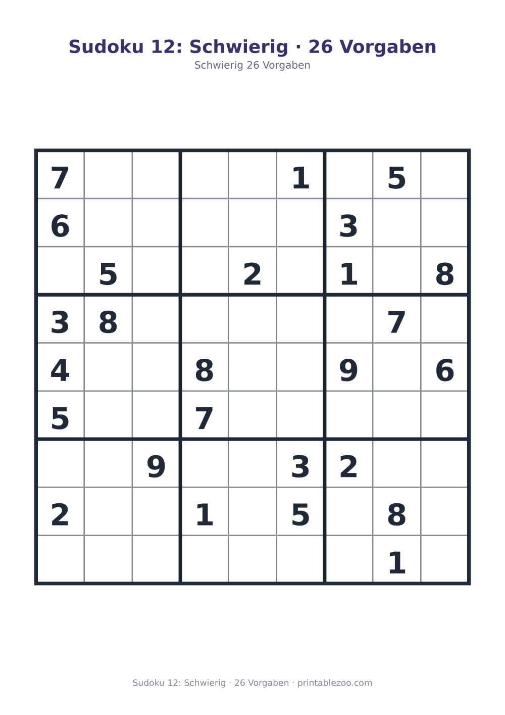Sudoku 12: Schwierig · 26 Vorgaben als druckfertige Vorschau, Katalognummer 200112