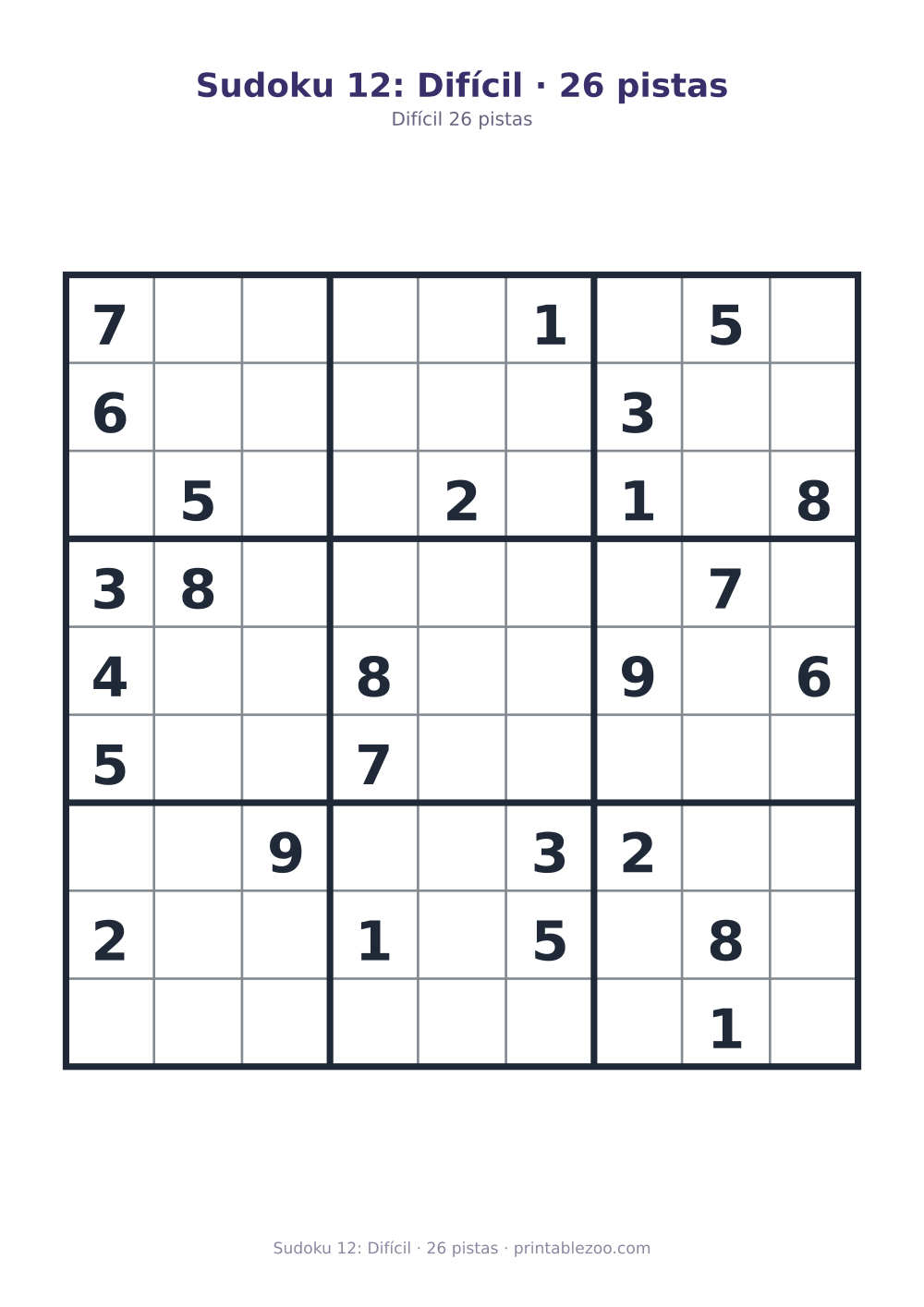 Prévia pronta para imprimir: Sudoku 12: Difícil · 26 pistas, catálogo nº 200112