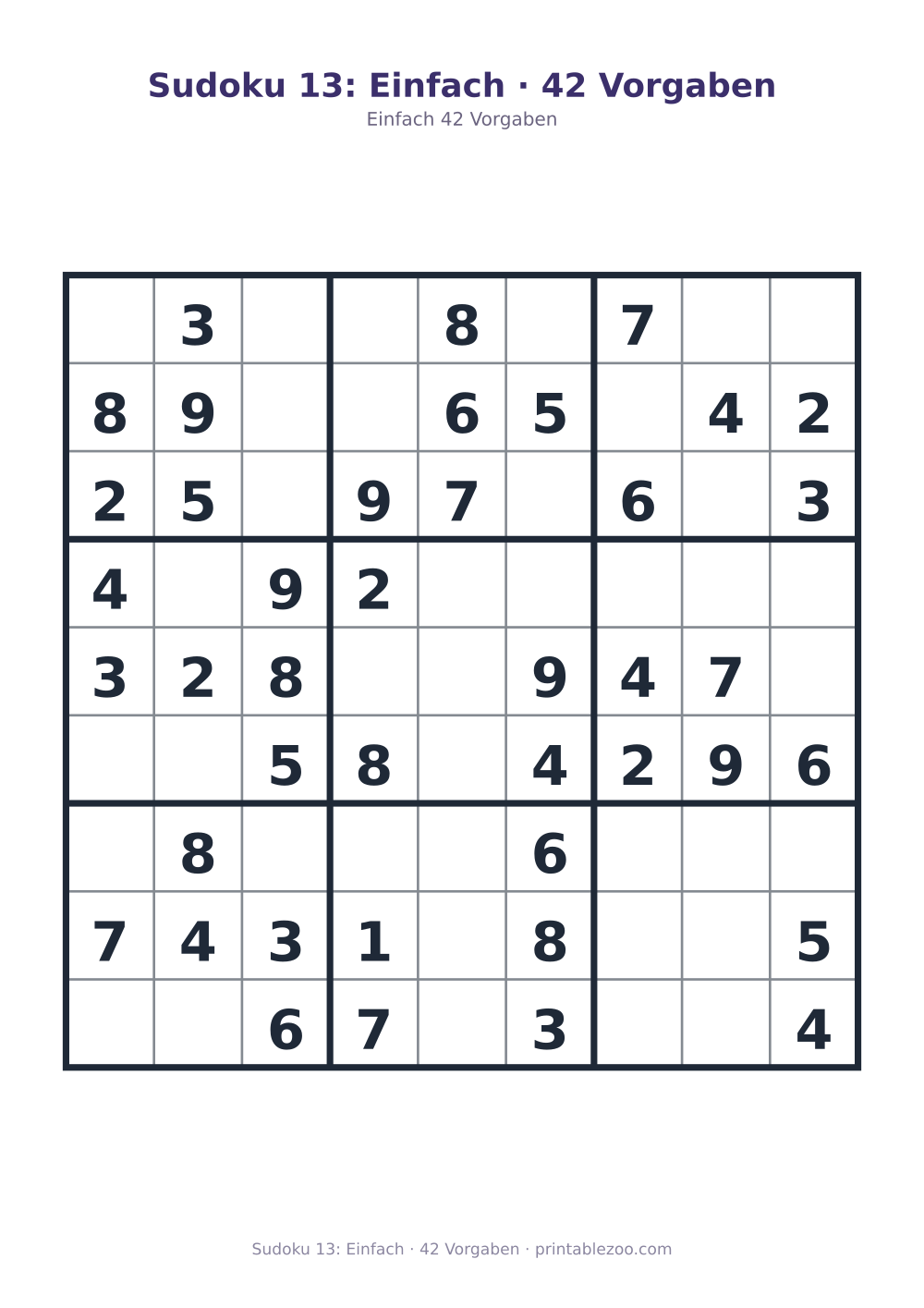 Sudoku 13: Einfach · 42 Vorgaben als druckfertige Vorschau, Katalognummer 200113