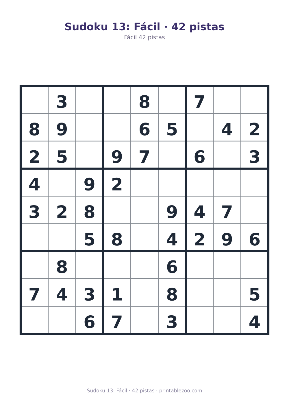 Prévia pronta para imprimir: Sudoku 13: Fácil · 42 pistas, catálogo nº 200113