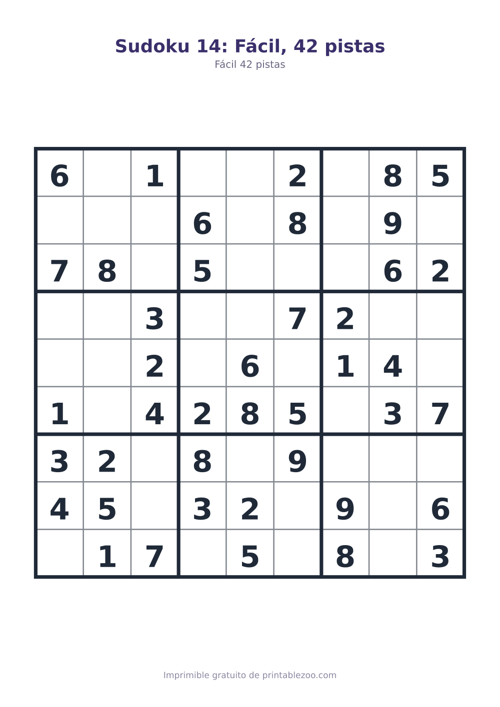 Sudoku 14: Fácil, 42 pistas