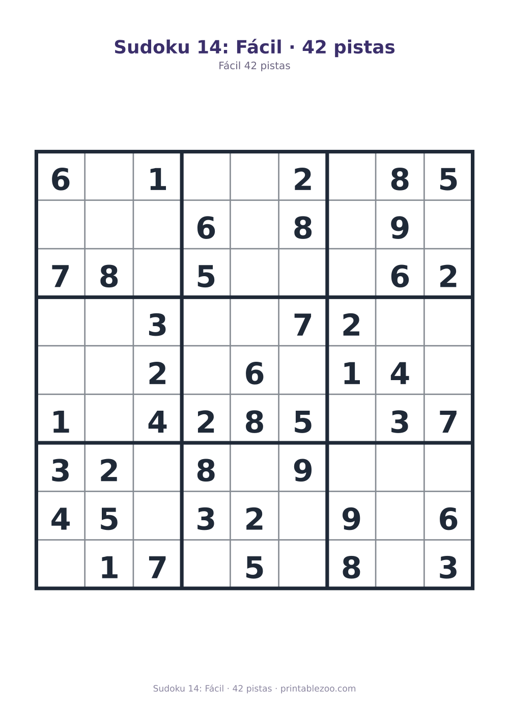 Prévia pronta para imprimir: Sudoku 14: Fácil · 42 pistas, catálogo nº 200114