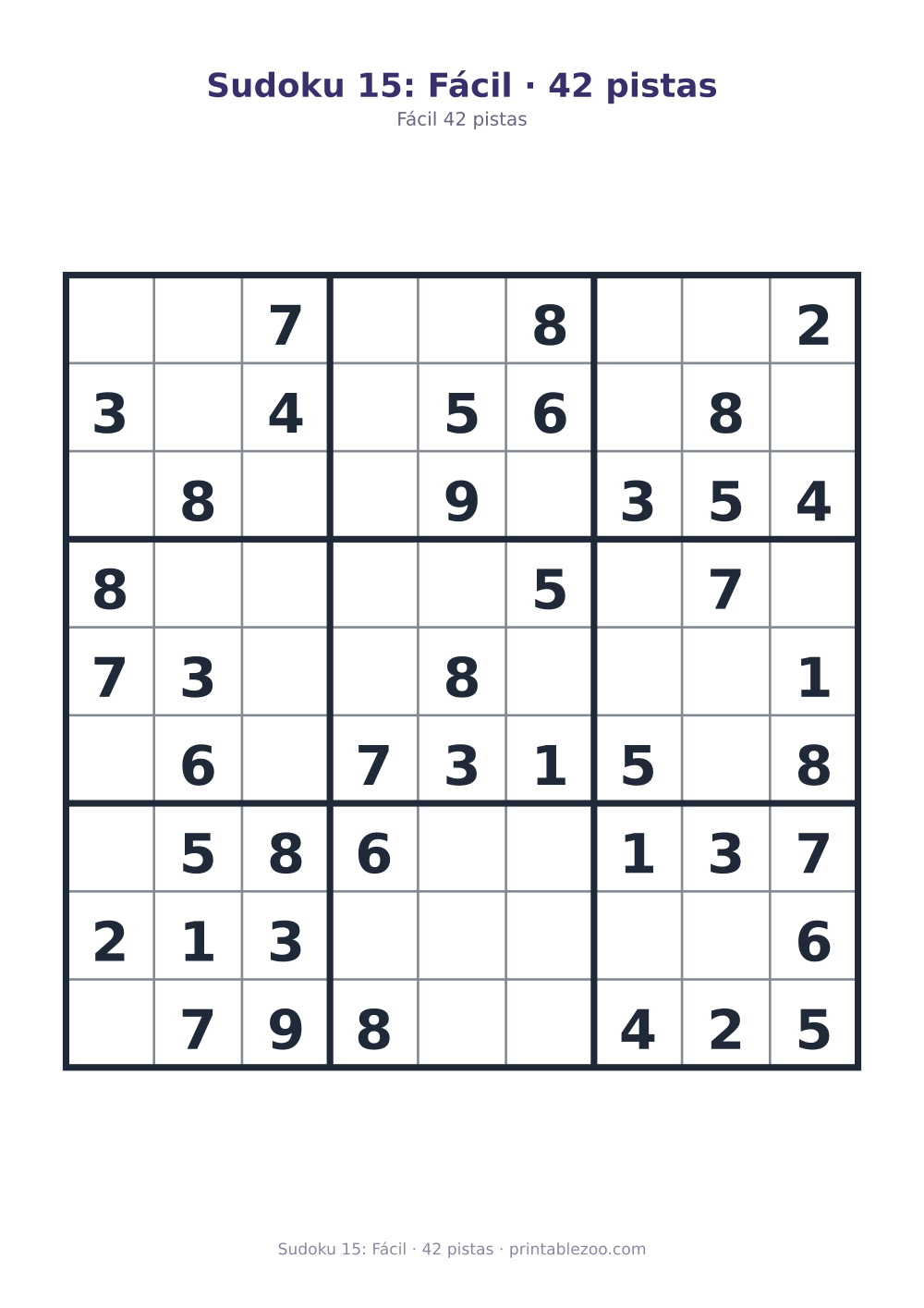 Prévia pronta para imprimir: Sudoku 15: Fácil · 42 pistas, catálogo nº 200115