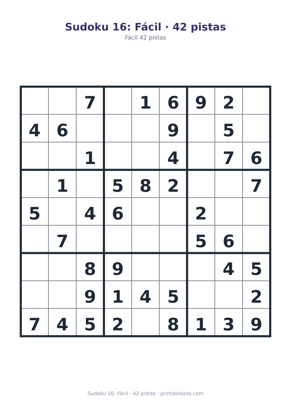 Prévia pronta para imprimir: Sudoku 16: Fácil · 42 pistas, catálogo nº 200116