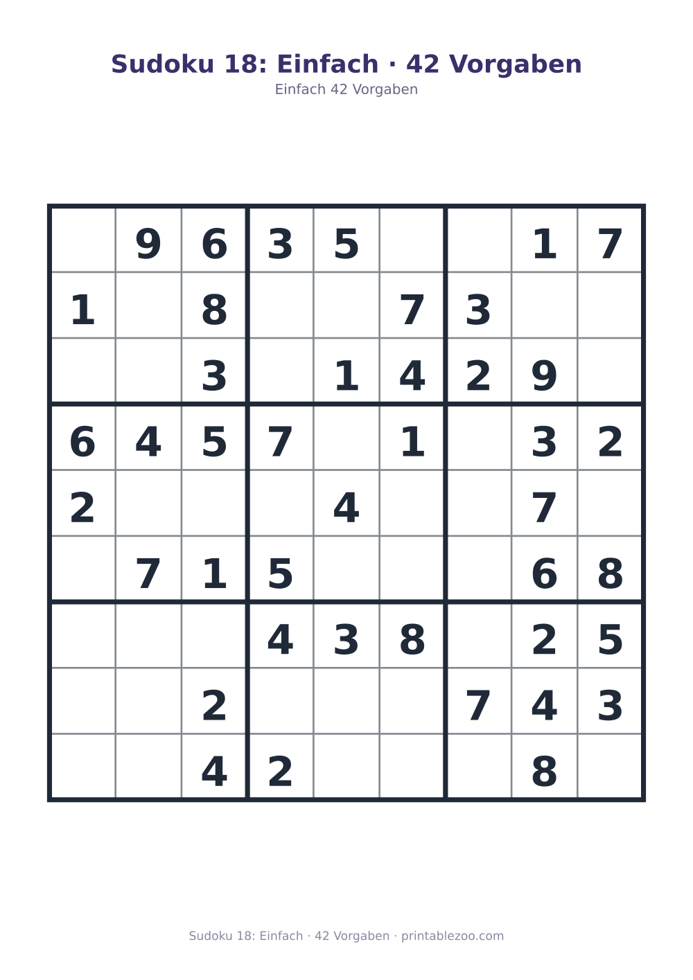 Sudoku 18: Einfach · 42 Vorgaben als druckfertige Vorschau, Katalognummer 200118