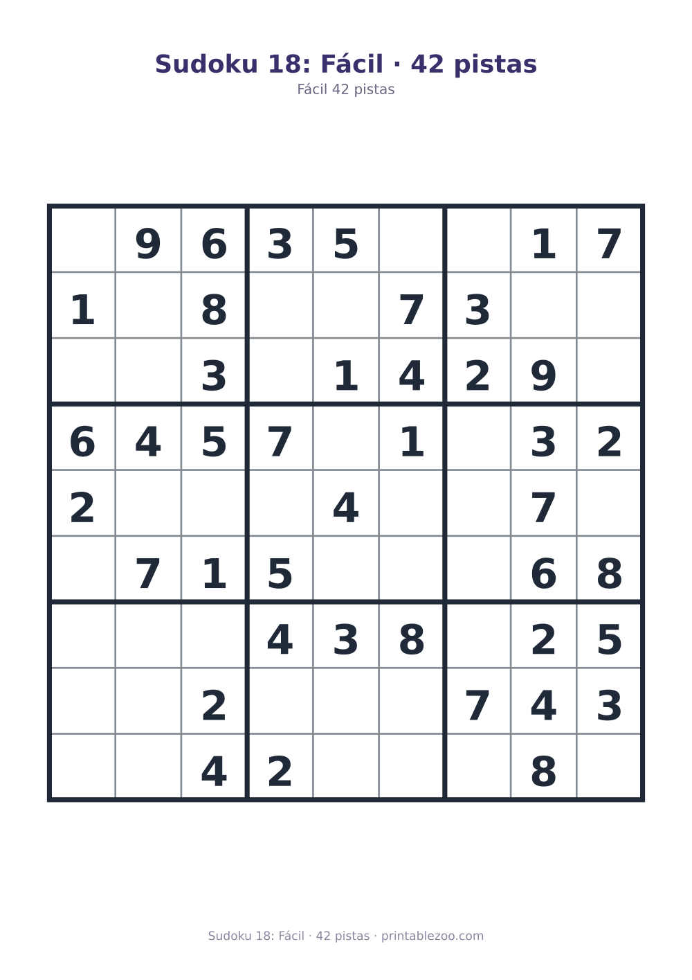 Prévia pronta para imprimir: Sudoku 18: Fácil · 42 pistas, catálogo nº 200118
