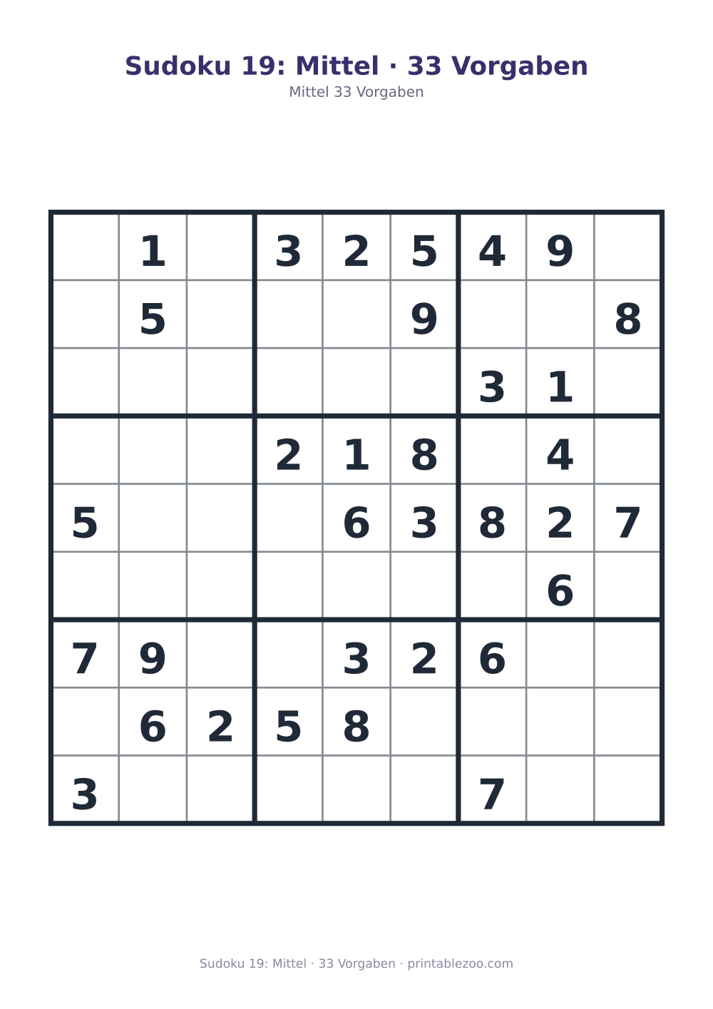 Sudoku 19: Mittel · 33 Vorgaben als druckfertige Vorschau, Katalognummer 200119