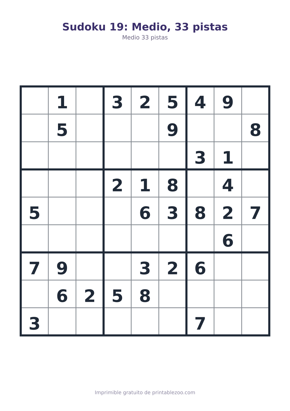 Sudoku 19: Medio, 33 pistas