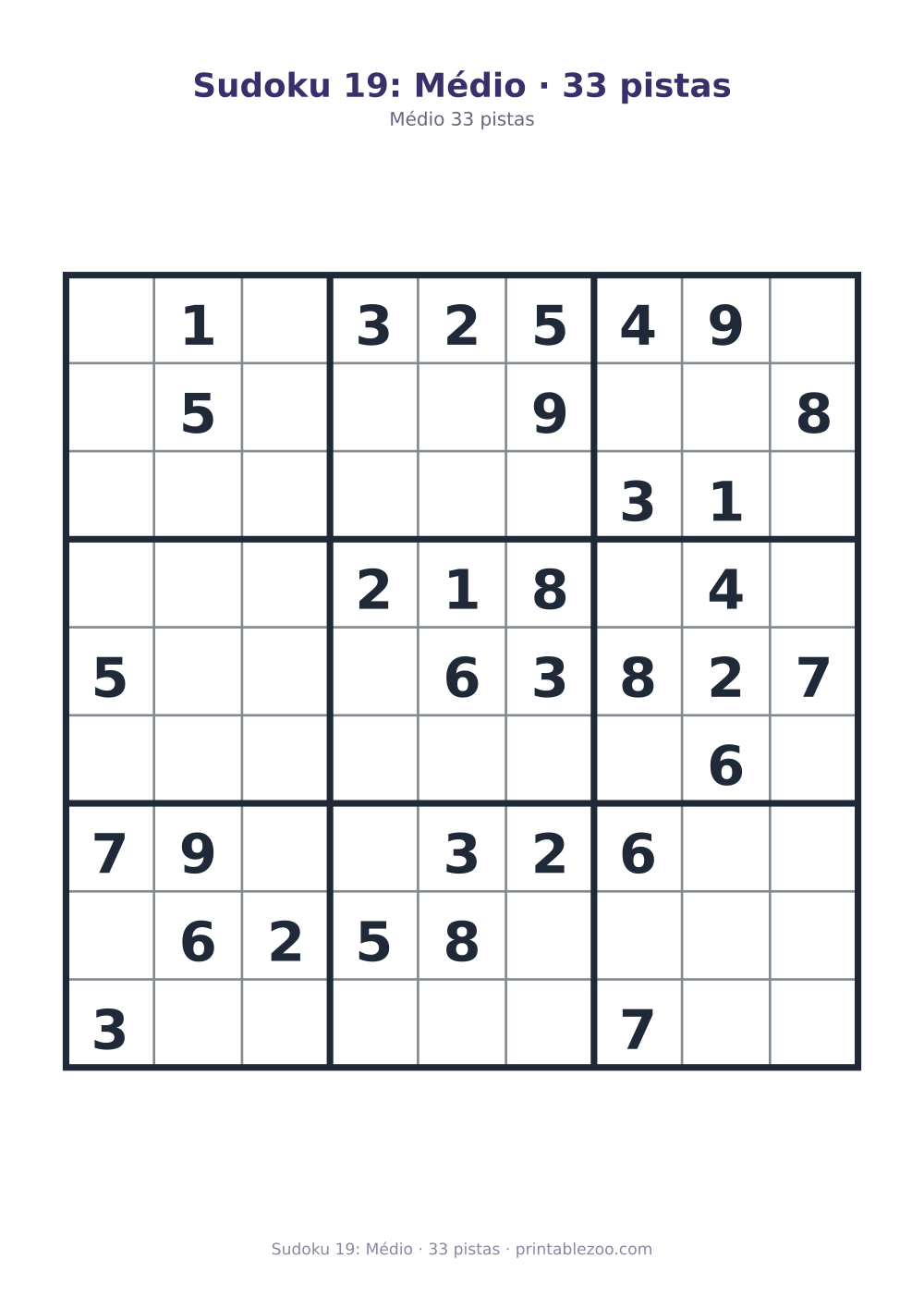 Prévia pronta para imprimir: Sudoku 19: Médio · 33 pistas, catálogo nº 200119