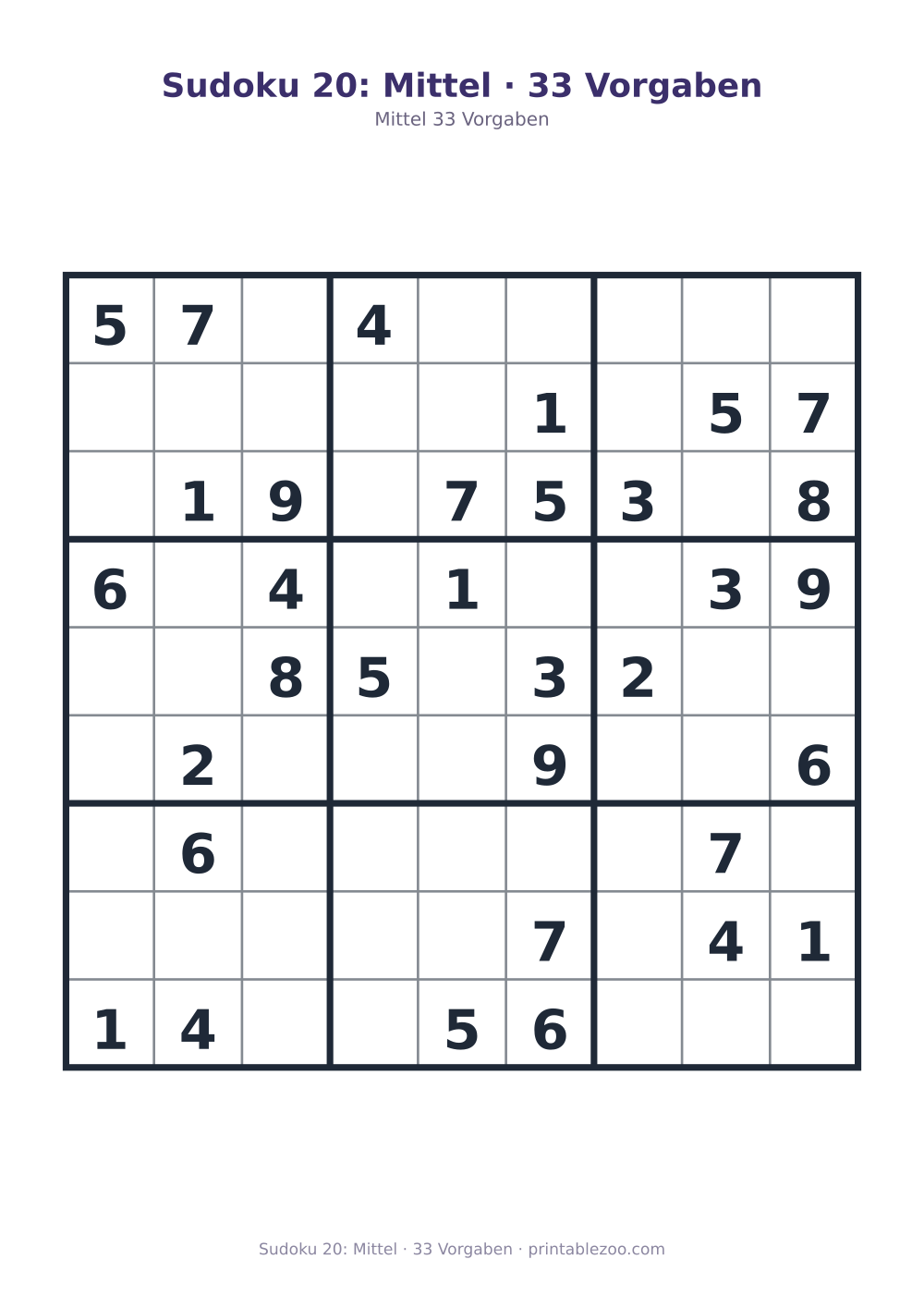 Sudoku 20: Mittel · 33 Vorgaben als druckfertige Vorschau, Katalognummer 200120