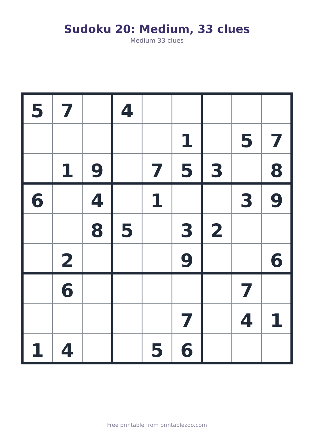 Sudoku 20: Medium, 33 clues
