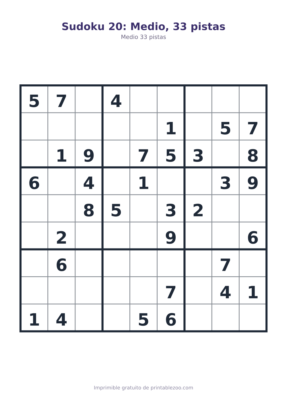 Sudoku 20: Medio, 33 pistas