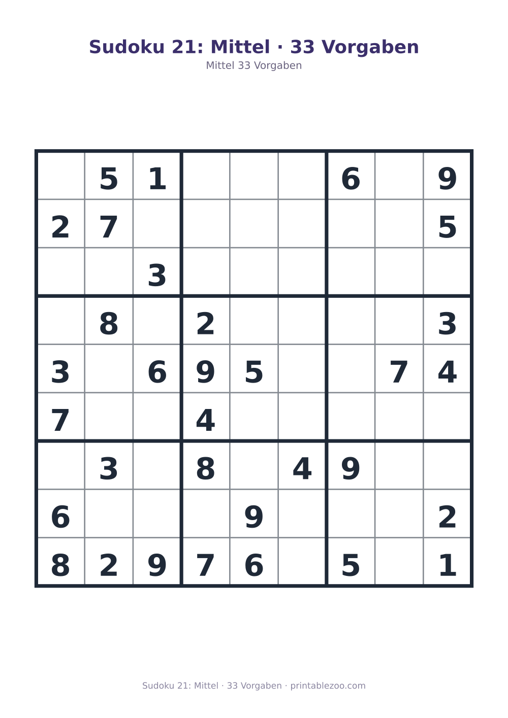 Sudoku 21: Mittel · 33 Vorgaben als druckfertige Vorschau, Katalognummer 200121