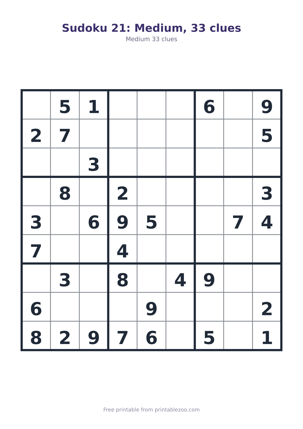 Sudoku 21: Medium, 33 clues