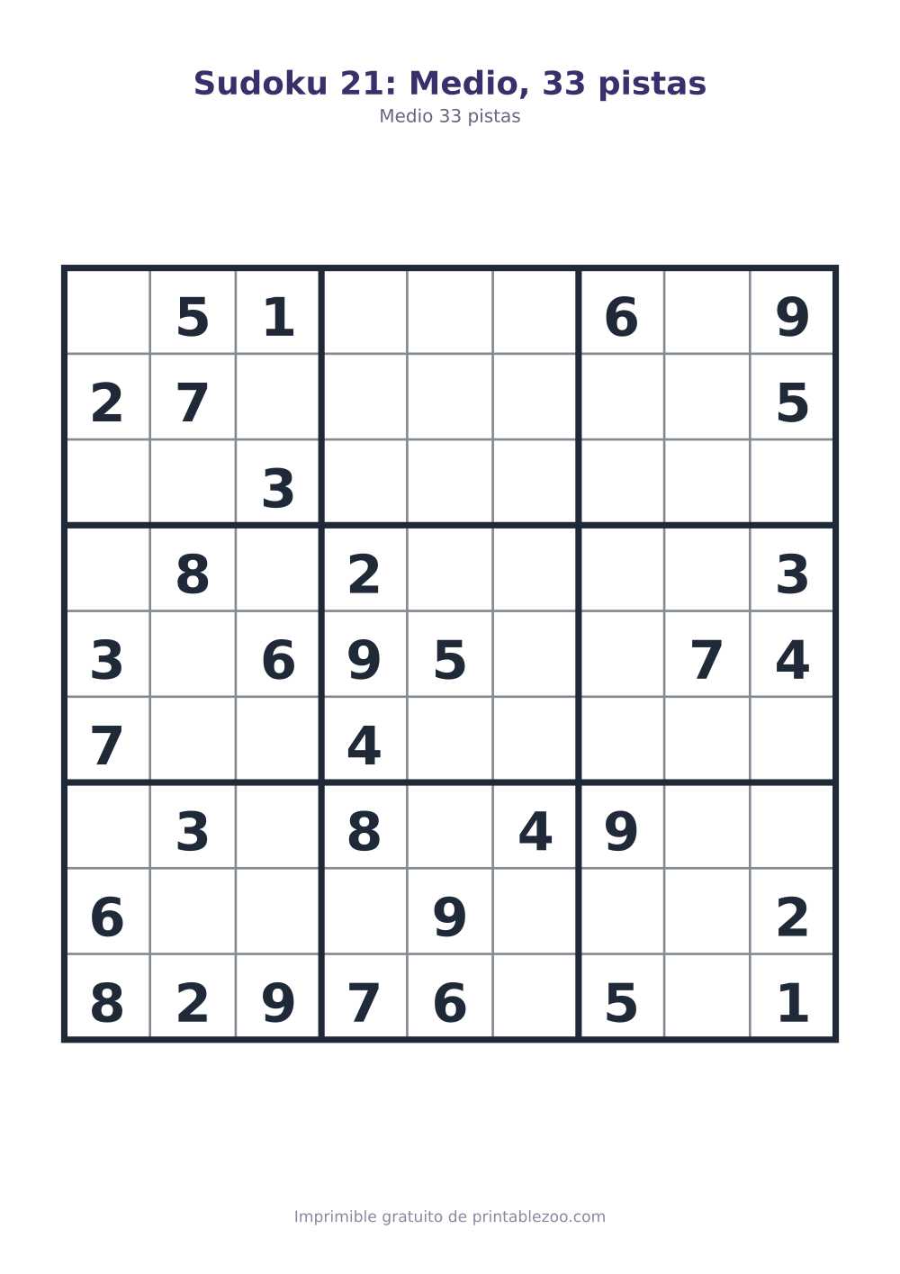 Sudoku 21: Medio, 33 pistas