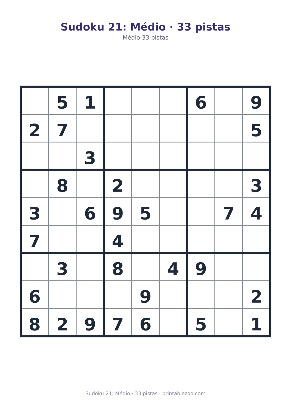 Prévia pronta para imprimir: Sudoku 21: Médio · 33 pistas, catálogo nº 200121