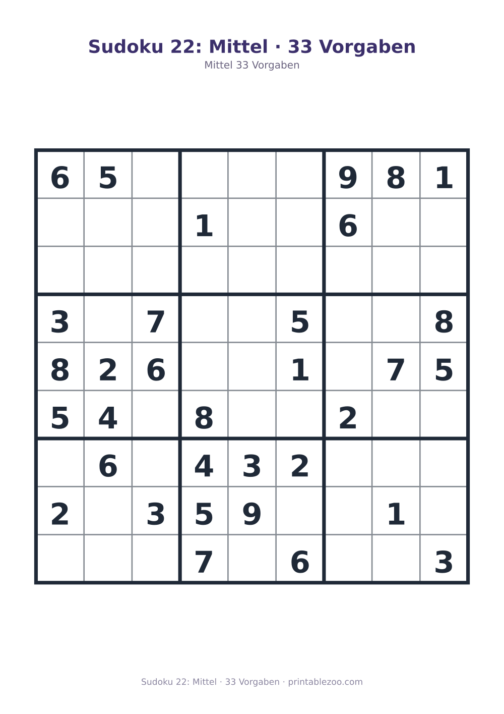Sudoku 22: Mittel · 33 Vorgaben als druckfertige Vorschau, Katalognummer 200122