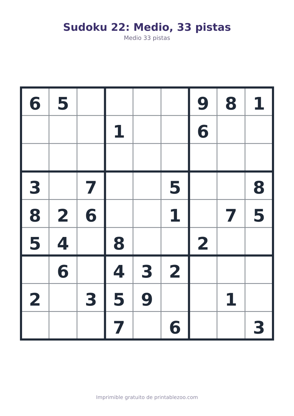 Sudoku 22: Medio, 33 pistas