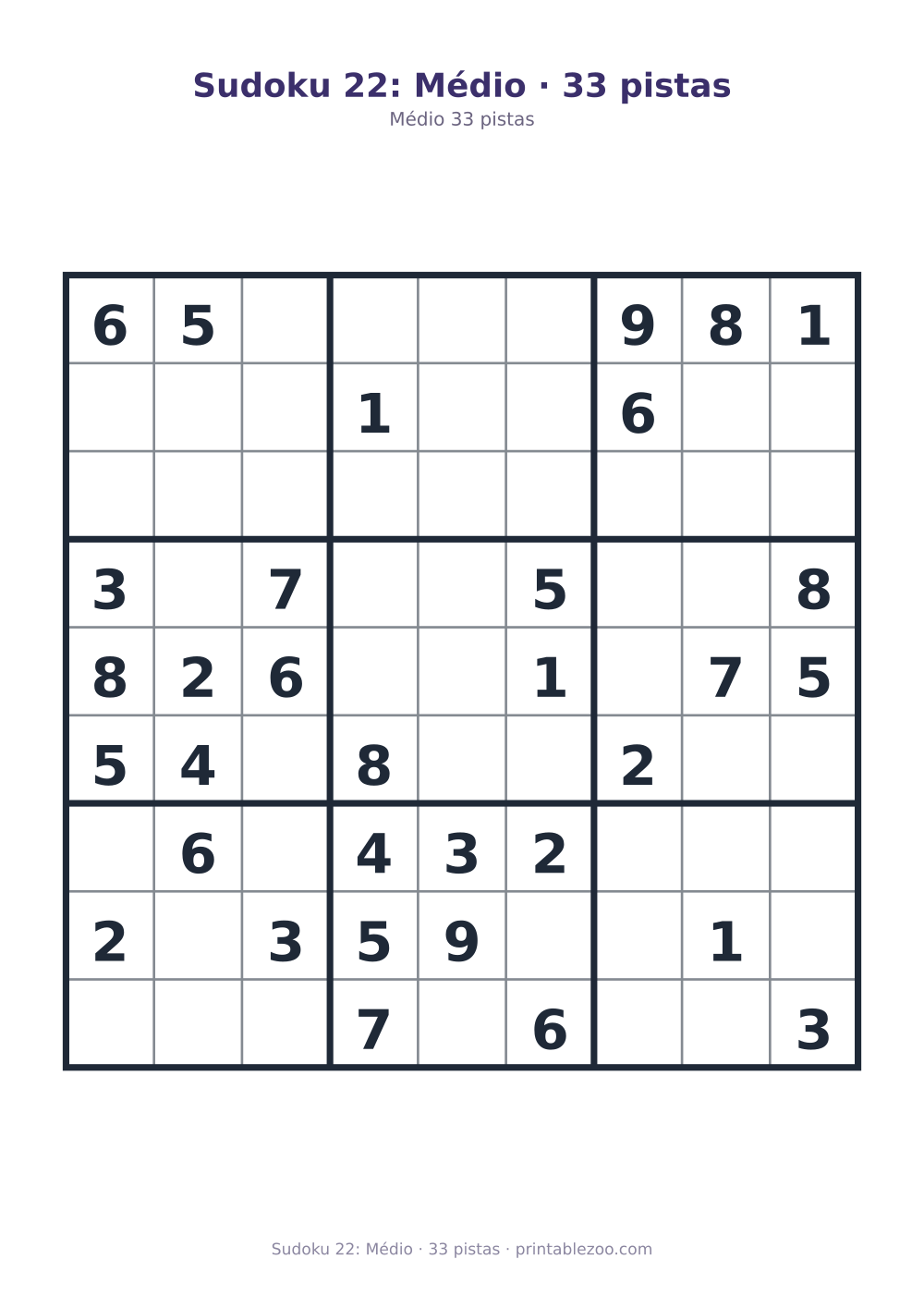 Prévia pronta para imprimir: Sudoku 22: Médio · 33 pistas, catálogo nº 200122