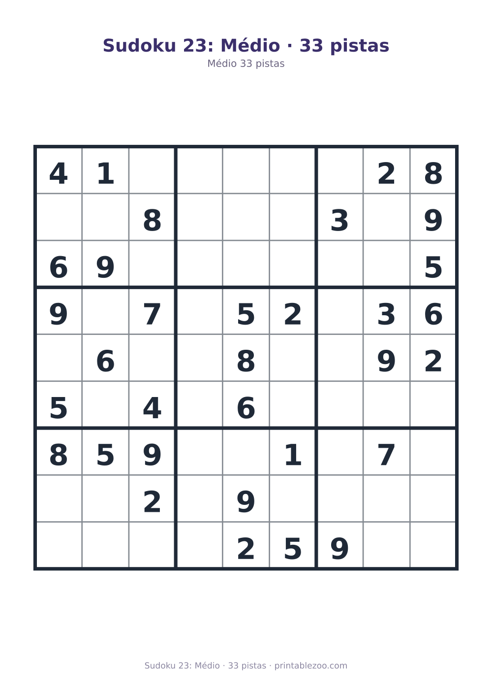 Prévia pronta para imprimir: Sudoku 23: Médio · 33 pistas, catálogo nº 200123