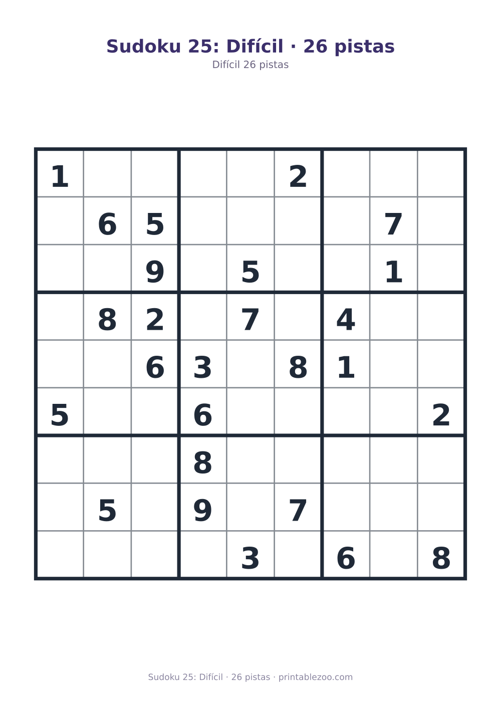 Prévia pronta para imprimir: Sudoku 25: Difícil · 26 pistas, catálogo nº 200125