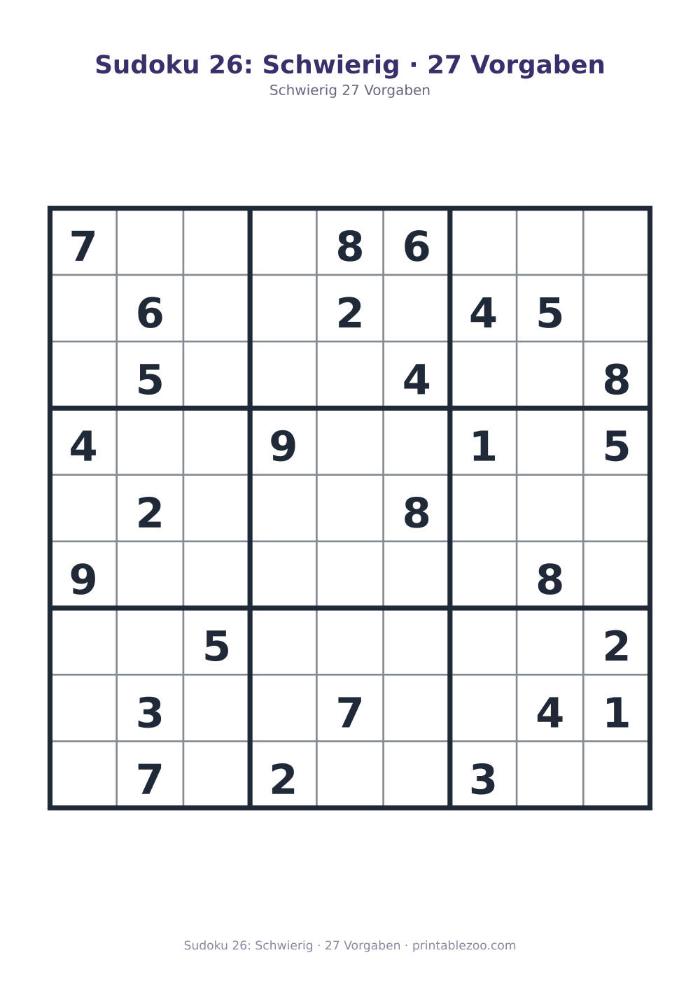 Sudoku 26: Schwierig · 27 Vorgaben als druckfertige Vorschau, Katalognummer 200126