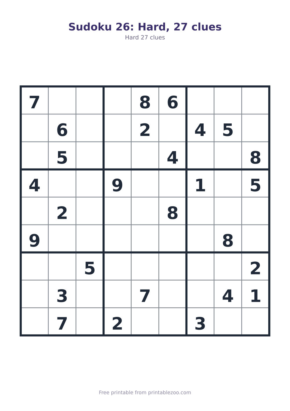 Sudoku 26: Hard, 27 clues