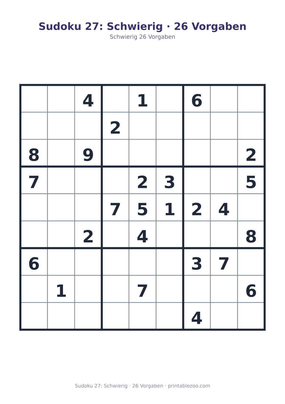 Sudoku 27: Schwierig · 26 Vorgaben als druckfertige Vorschau, Katalognummer 200127