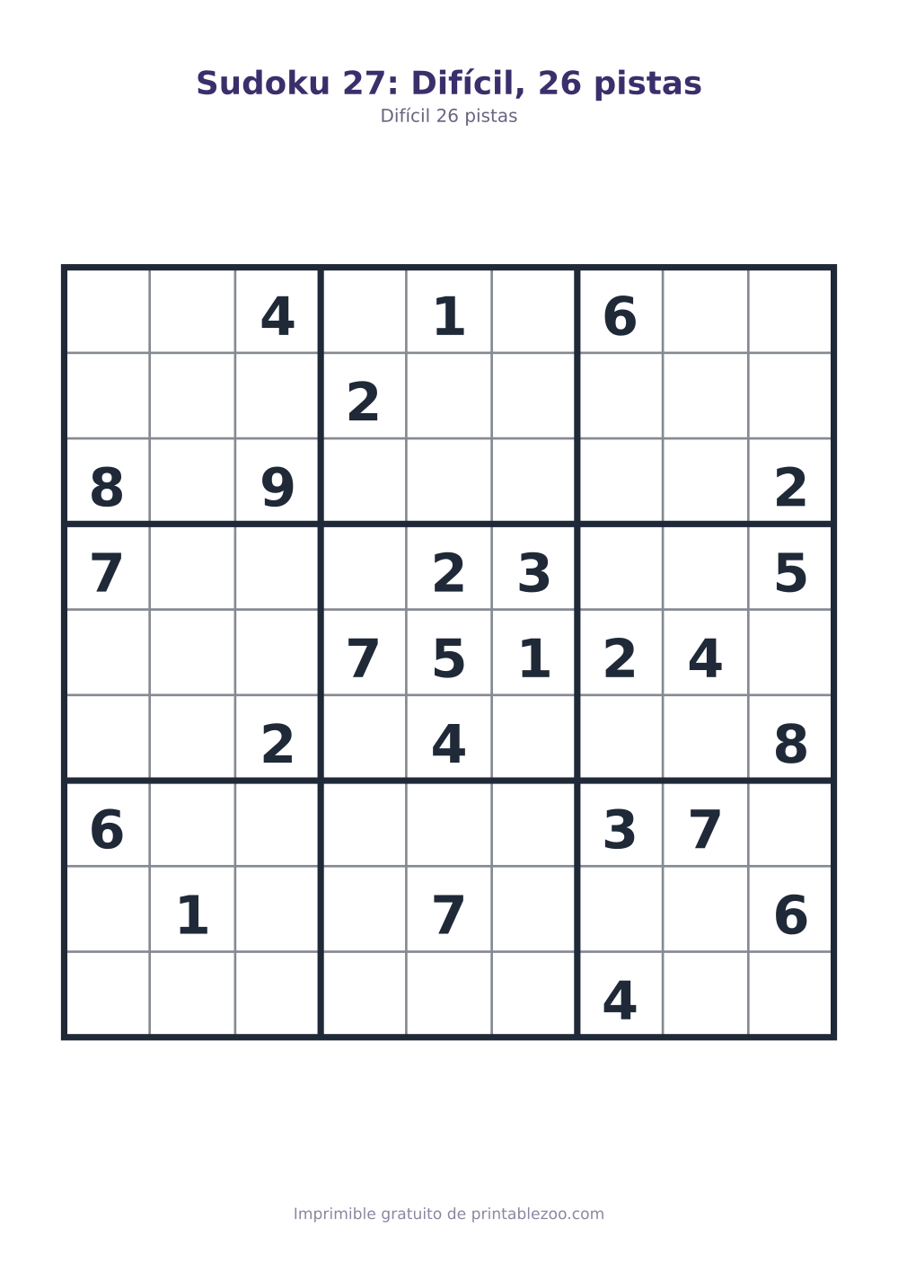 Sudoku 27: Difícil, 26 pistas