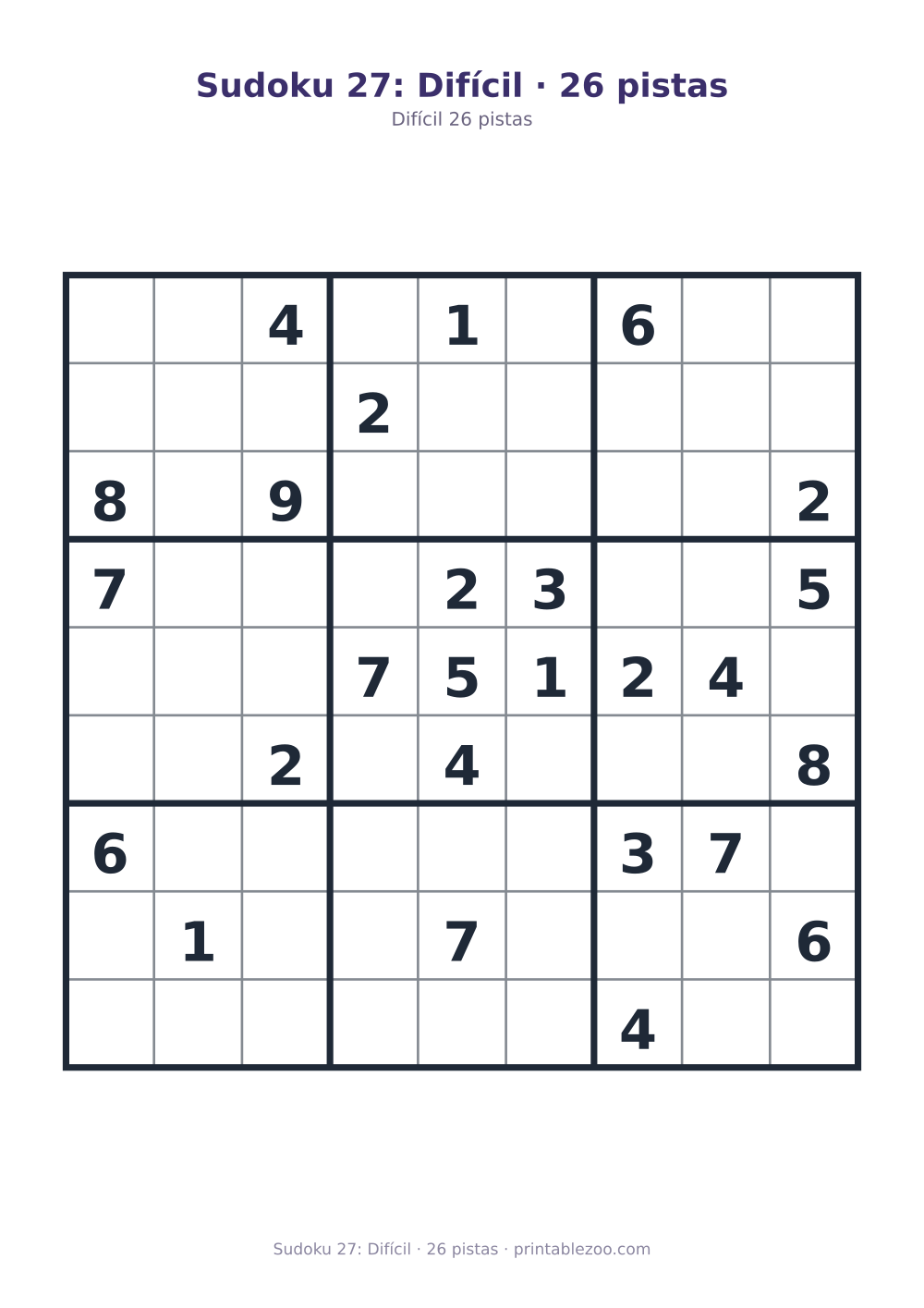 Prévia pronta para imprimir: Sudoku 27: Difícil · 26 pistas, catálogo nº 200127