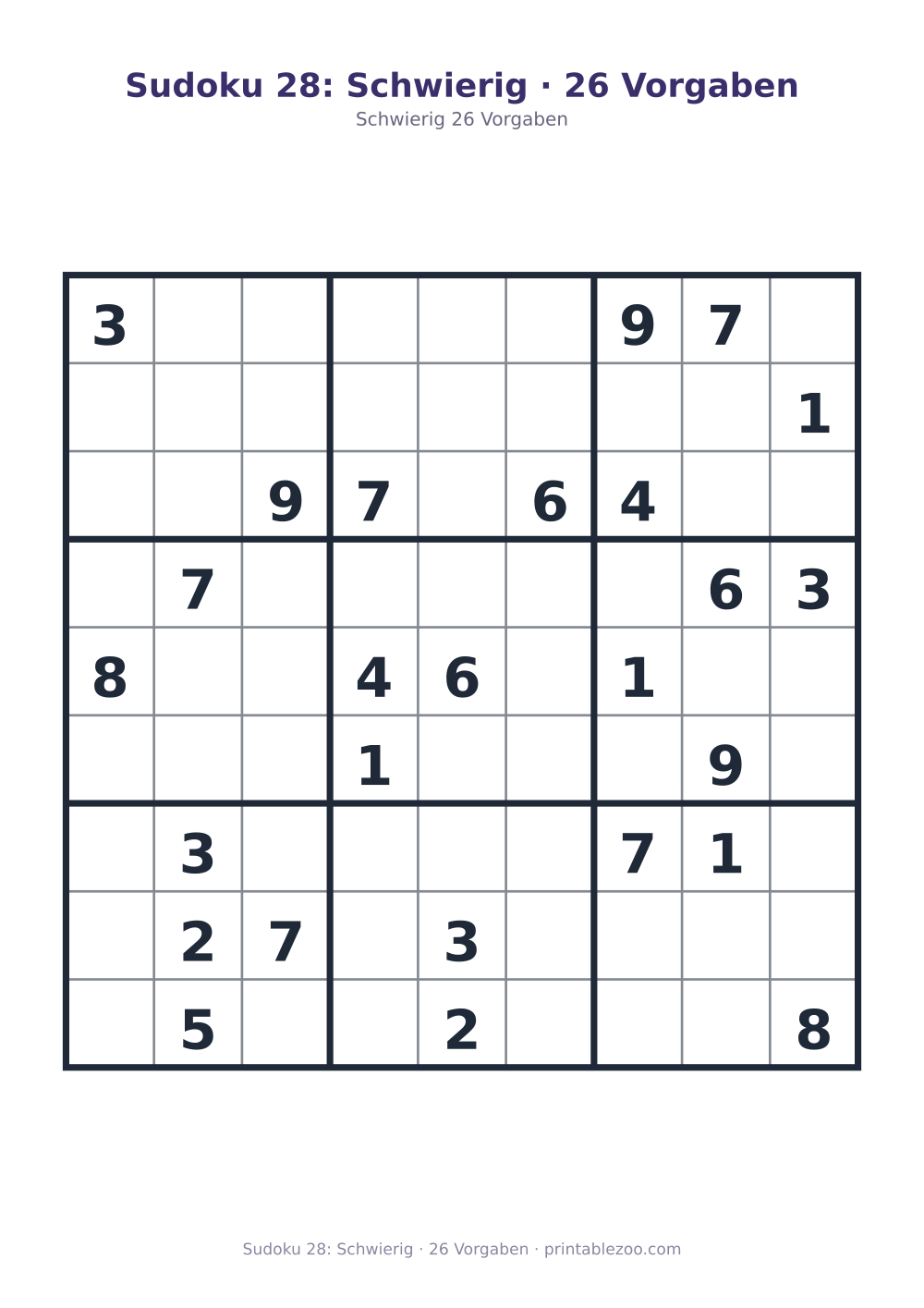 Sudoku 28: Schwierig · 26 Vorgaben als druckfertige Vorschau, Katalognummer 200128