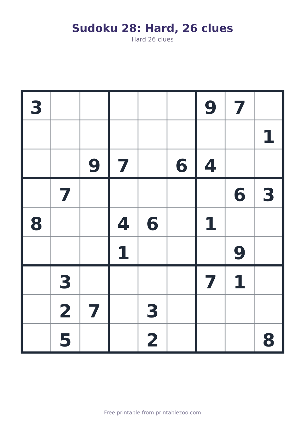 Sudoku 28: Hard, 26 clues