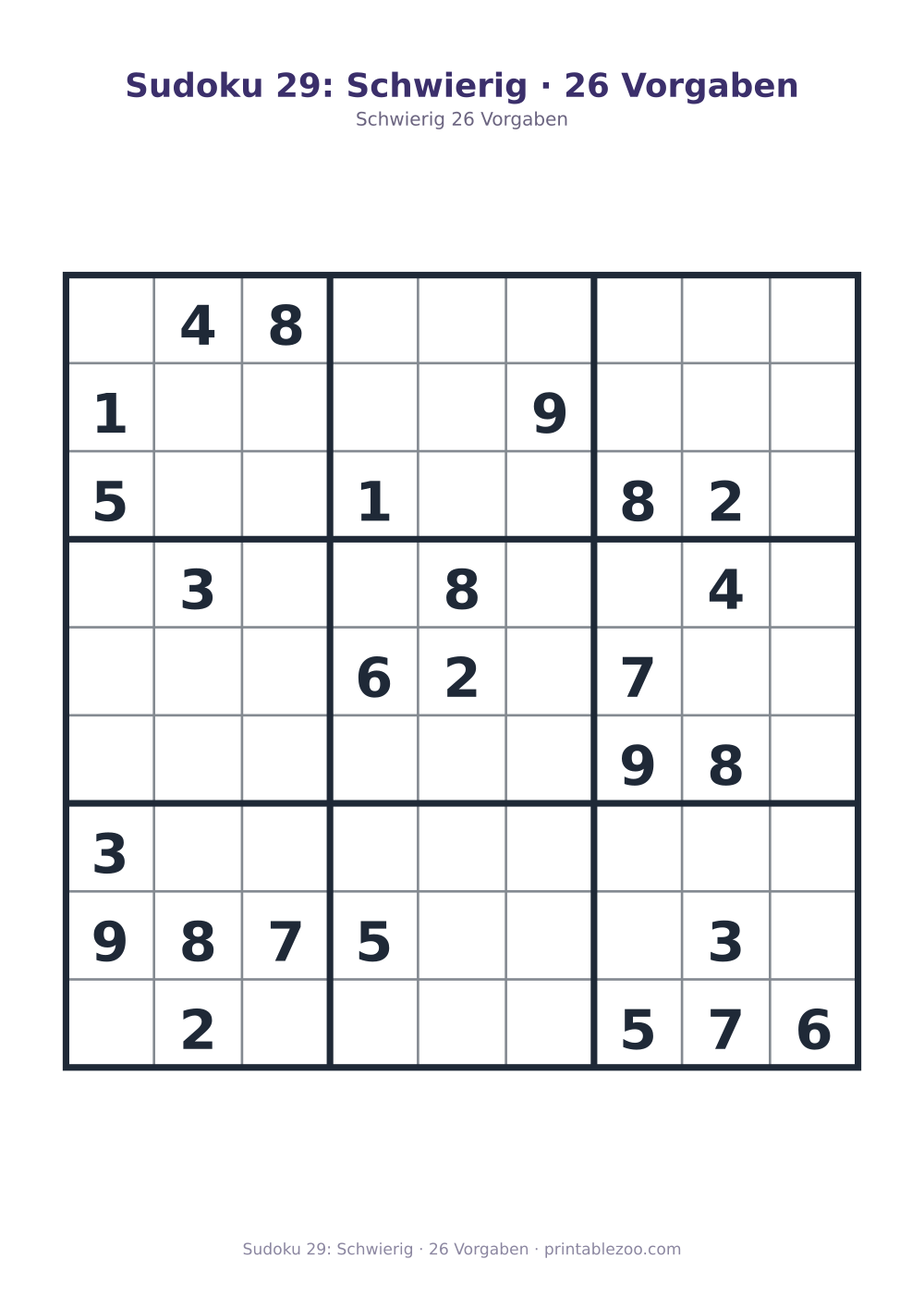 Sudoku 29: Schwierig · 26 Vorgaben als druckfertige Vorschau, Katalognummer 200129