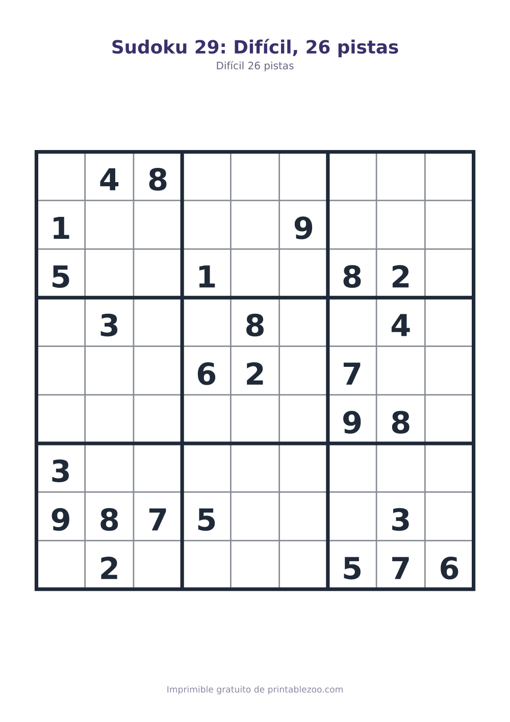 Sudoku 29: Difícil, 26 pistas