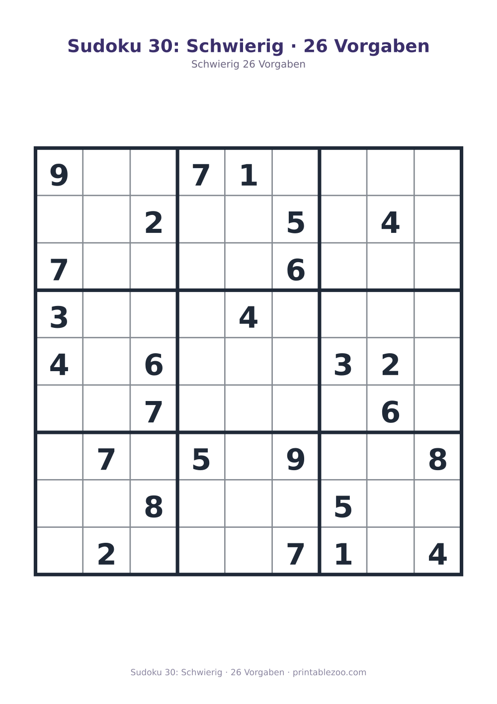 Sudoku 30: Schwierig · 26 Vorgaben als druckfertige Vorschau, Katalognummer 200130