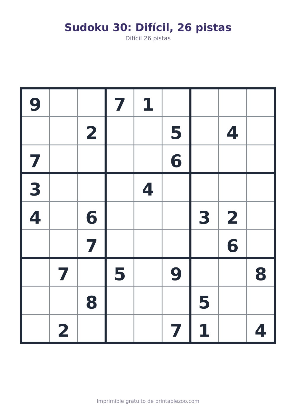 Sudoku 30: Difícil, 26 pistas