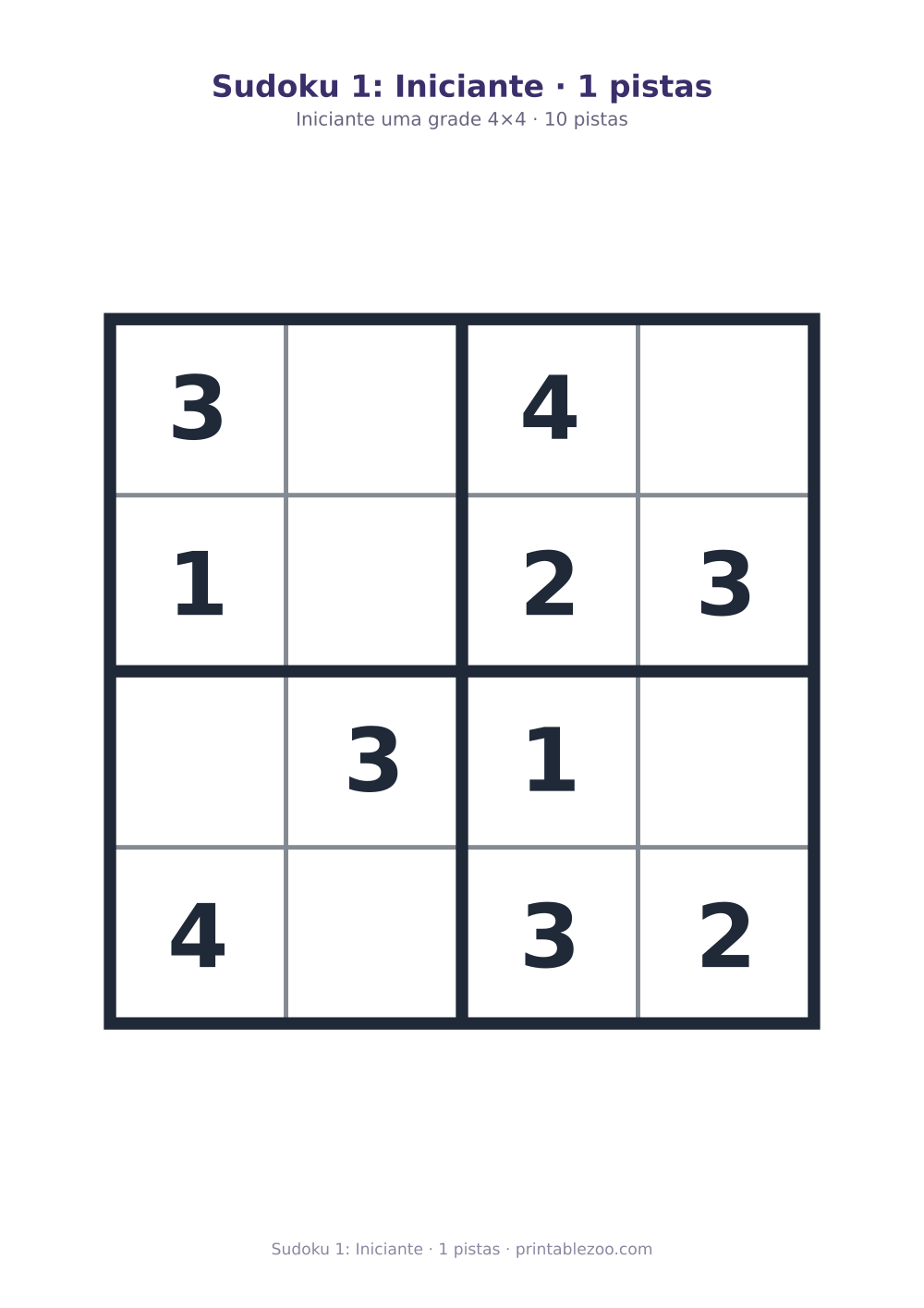 Prévia pronta para imprimir: Sudoku 1: Iniciante · 1 pistas, catálogo nº 230101