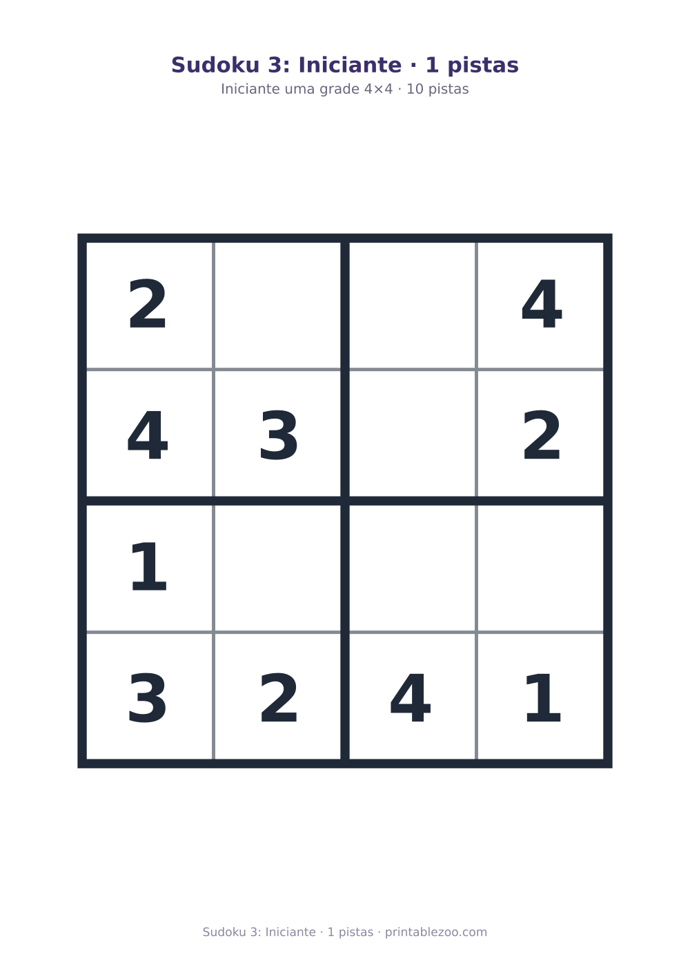 Prévia pronta para imprimir: Sudoku 3: Iniciante · 1 pistas, catálogo nº 230103