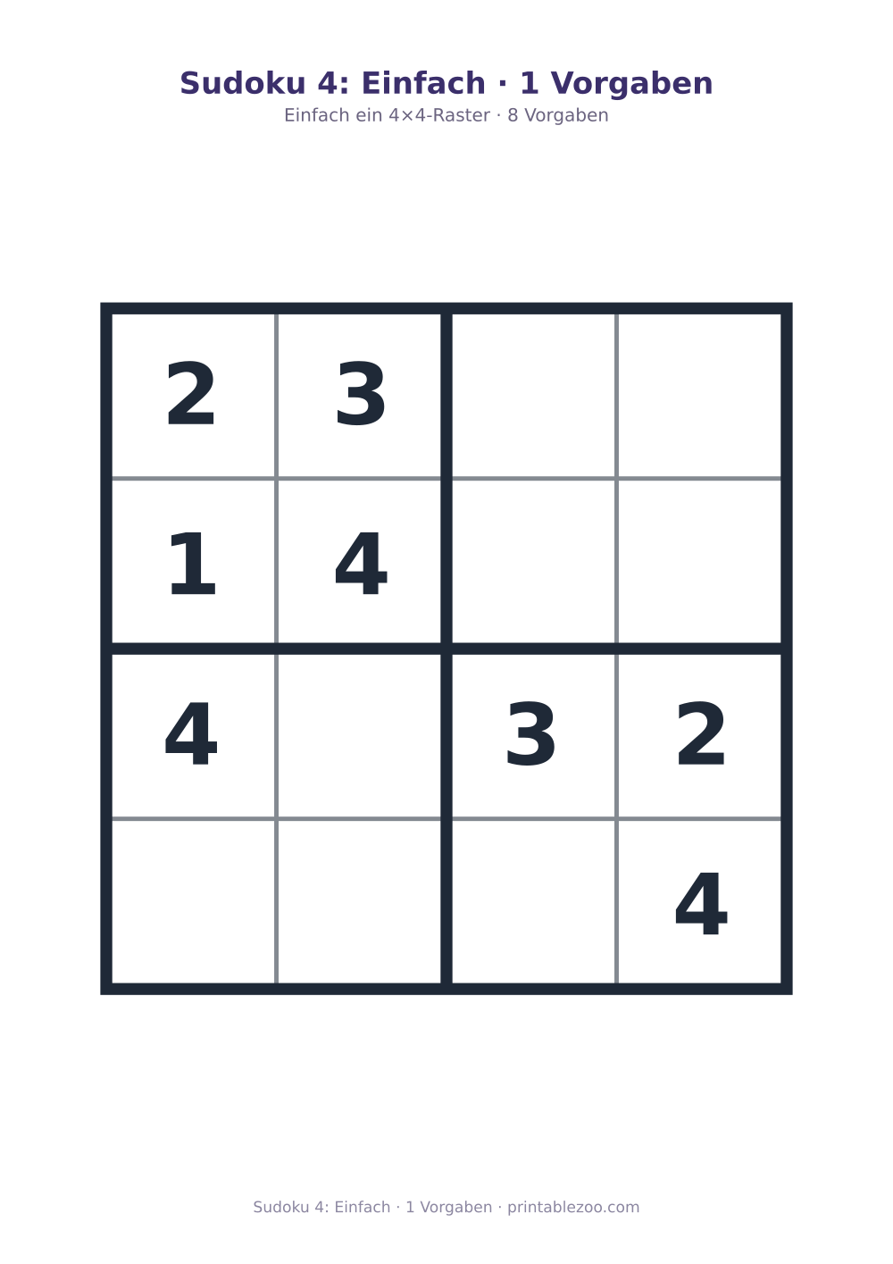 Sudoku 4: Einfach · 1 Vorgaben als druckfertige Vorschau, Katalognummer 230104