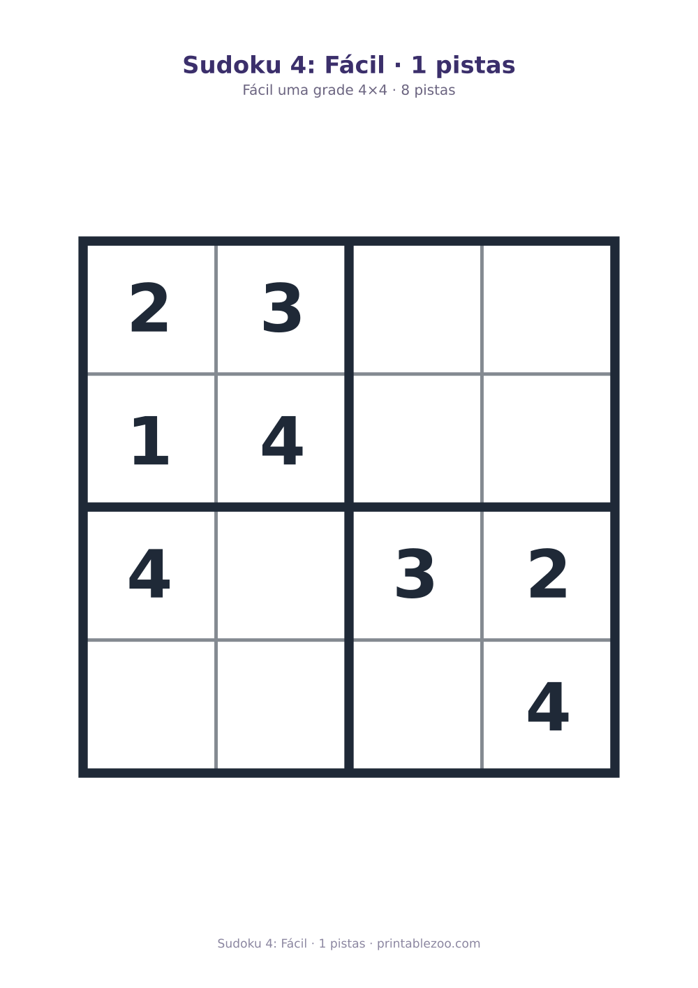 Prévia pronta para imprimir: Sudoku 4: Fácil · 1 pistas, catálogo nº 230104