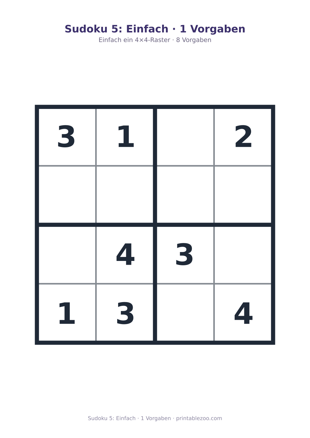 Sudoku 5: Einfach · 1 Vorgaben als druckfertige Vorschau, Katalognummer 230105