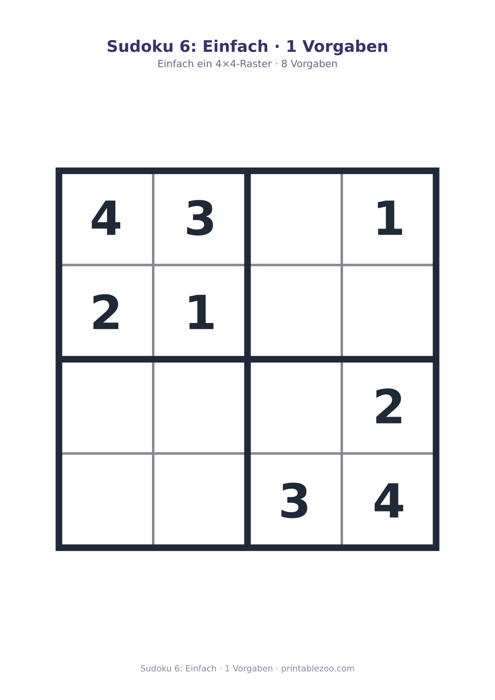 Sudoku 6: Einfach · 1 Vorgaben als druckfertige Vorschau, Katalognummer 230106