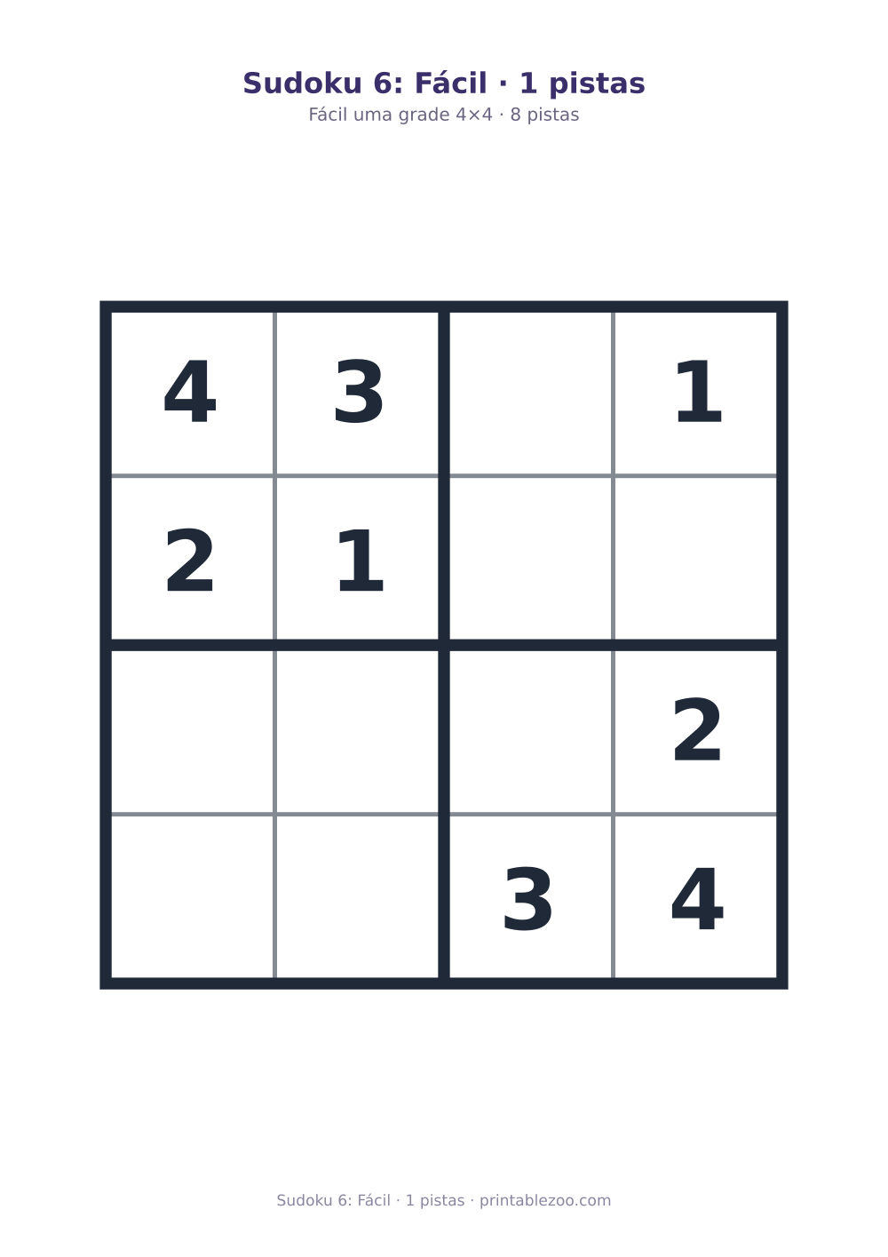 Prévia pronta para imprimir: Sudoku 6: Fácil · 1 pistas, catálogo nº 230106