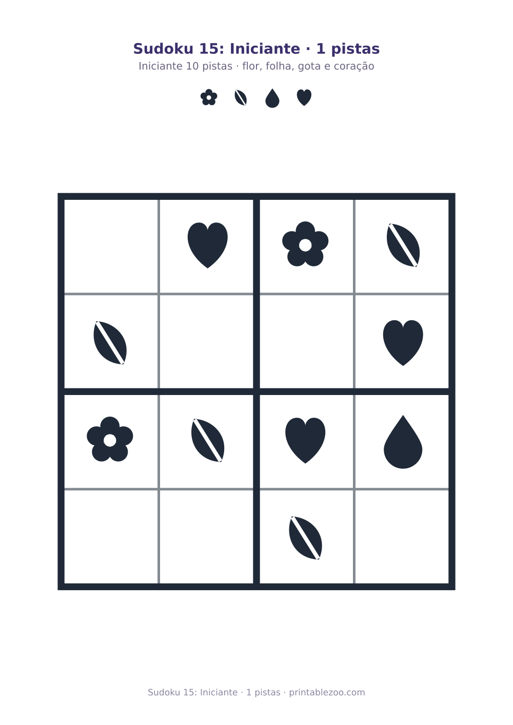 Prévia pronta para imprimir: Sudoku 15: Iniciante · 1 pistas, catálogo nº 230115