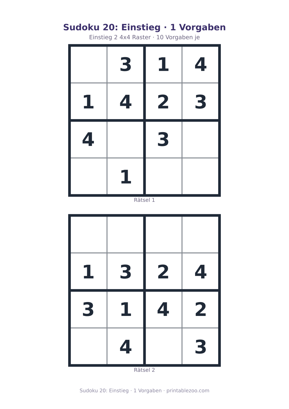 Sudoku 20: Einstieg · 1 Vorgaben als druckfertige Vorschau, Katalognummer 230120