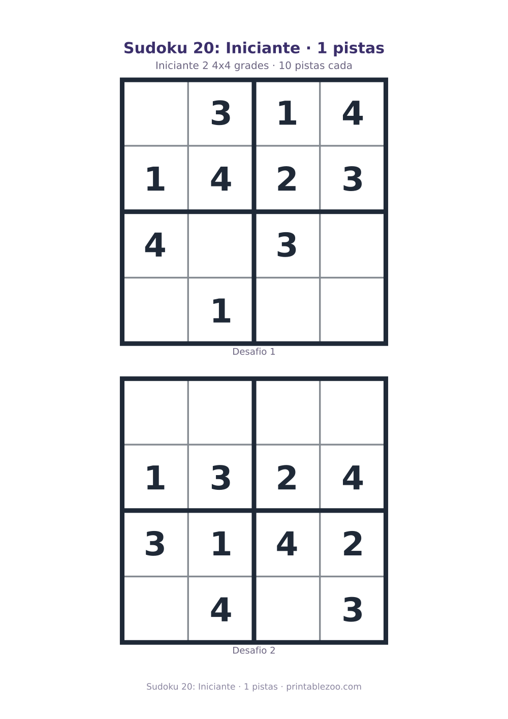 Prévia pronta para imprimir: Sudoku 20: Iniciante · 1 pistas, catálogo nº 230120